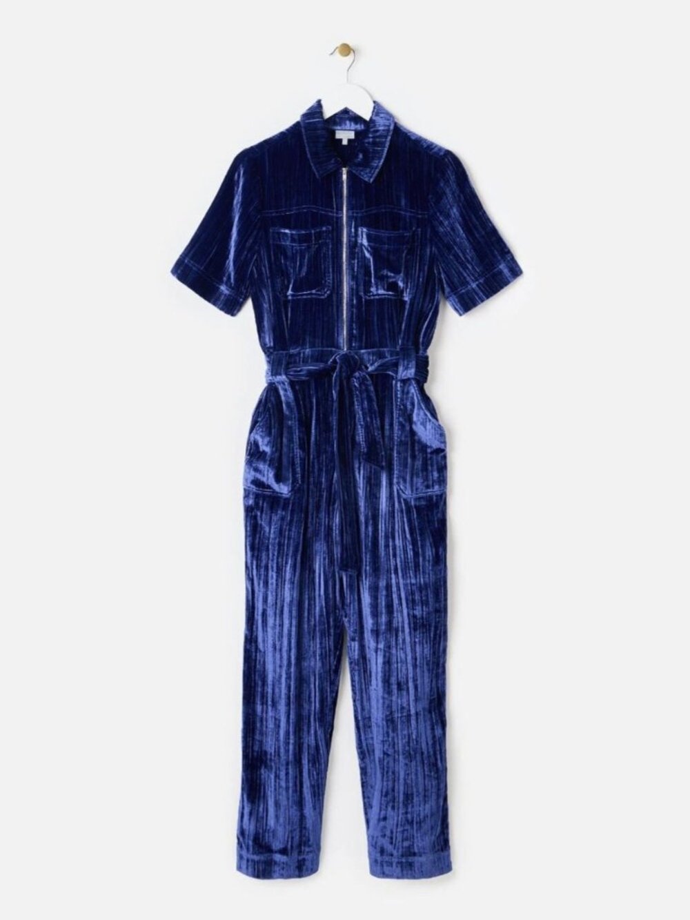 Velvet Zip-Front Jumpsuit in Deep Blue